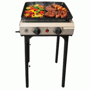 Plancha à gaz 4800W modulable 3 Hauteurs 2 Bruleurs Allumage Piezo - Plaque de cuisson Céramique 42x36cm INTEC - noir acier 3701599337542