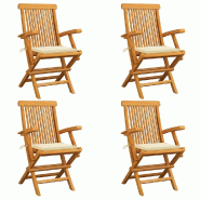 VidaXL Chaises De Jardin Et Coussins Crème Lot De 4 Bois Teck Massif - beige 3065619