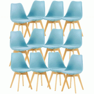 12 Chaises Tulipes Salle à Manger Scandinaves Bm Home Salle de Bureau, Pieds en Bois de Hêtre Massif, BLEUES - bleu plastique 3666630015929