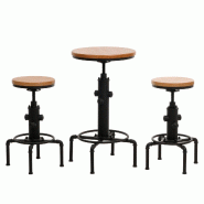 Décoshop26 - 2x tabourets de bar avec table de bar design industriel rotatif hauteur réglable en acier et bois naturel 04_0006775 - acier 3000261886
