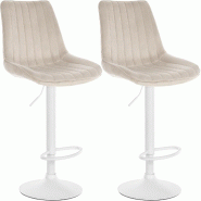 Décoshop26 - Lot de 2 tabourets de bar réglable en hauteur pivotant à 360° assise en velours crème couture verticale pied métal 10_0005908 - bei