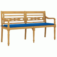 Helloshop26 - Banc de jardin meuble de patio d'extérieur terrasse avec coussin bleu royal 150 cm bois de teck massif 02_0011060 - bleu Bois massif 30