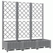 Helloshop26 - Jardinière bac lit surélevé plantes fleurs terrasse jardin avec treillis clair 120 x 40 x 121,5 cm PP gris 02_0038342 - 3000214179001 Helloshop26 - Jardinière bac lit surélevé plantes fleurs terrasse jardin avec treillis clair 120 x 40 x 121,5 cm PP gris 02_0038342 - 3000214179001