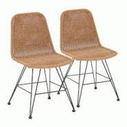 VS Venta-stock Pack de 2 chaises de salle à manger ou de jardin Beth Ratan/Noir - noir métal I24076