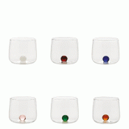 Zafferano Bilia Tumbler Junior Coffret de 6 petits verres pour liqueurs et amers en verre borosilicaté fait main avec base sphérique colorée, coule