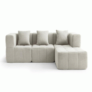 Canapé d'angle modulaire MILYSOFA SOFABULOUS 3 places avec méridienne Tissu fine bouclette Beige crème - MS-BULOUS-4-CRB