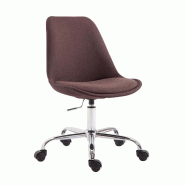 Décoshop26 - Chaise de bureau tabouret de travail sur roulettes hauteur réglable en tissu marron et métal chromé 10_0002685 - marron métal 300025