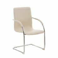 Décoshop26 - Chaise visiteur oscillante en similicuir crème avec piètement luge métal chromé – Design ergonomique 10_0008389 - beige métal 300