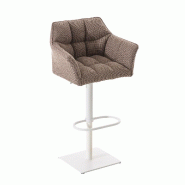 Décoshop26 - Tabouret de bar chaise haute de comptoir couture carrées assise en tissu marron terre cadre en métal blanc 10_0004756 - marron métal