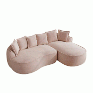 Merax Canapé modulaire en forme de L Cloud, assise très profonde, large rembourrage, avec méridienne gauche et coussin, chenille, rose - W3325S00282