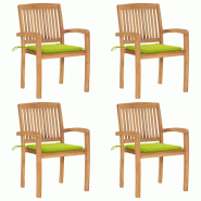 VidaXL Chaises De Jardin Empilables Avec Coussins Lot De 4 Teck Solide - vert 3073221