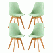 4 Chaises Tulipes Salle à Manger Scandinaves Bm Home Salle de Bureau, Pieds en Bois de Hêtre Massif, Couleur VERTE - vert plastique 3666630012096