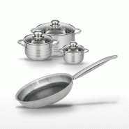 Batterie de cuisine avec 1 poêle de 24 cm et 3 faitouts 12/16/24 cm en inox sans PFAS Elo Collection Relief Solution Brillant - gris 3176239941586_0