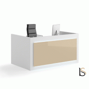 Bureau comptoir bas avant - Ofitres : accueil design - 129, Blanc, Oui, Beige brillant_0
