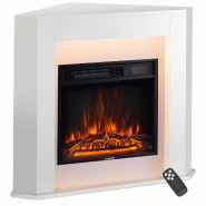 KAMINIO Cheminée électrique MATTI - Cheminée sur pied avec chauffage, effet de flamme 3D, lumière d'ambiance LED, télécommande - Angle, Blanc -