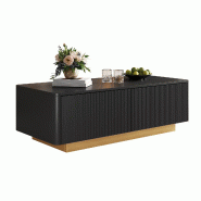 Merax Table basse 110 x 50 x 35 cm avec 2 tiroirs, façade nervurée, rangements ouverts et coins arrondis, noir - noir Bois manufacturé N621P499611S Merax Table basse 110 x 50 x 35 cm avec 2 tiroirs, façade nervurée, rangements ouverts et coins arrondis, noir - noir Bois manufacturé N621P499611S