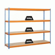 PROREGAL Étagère pour charges lourdes WOOD BEAST FOUR | HxLxP 200x210x45cm | 4 niveaux | Charge du compartiment 500kg | Bleu-Orange - gris métal PR PROREGAL Étagère pour charges lourdes WOOD BEAST FOUR | HxLxP 200x210x45cm | 4 niveaux | Charge du compartiment 500kg | Bleu-Orange - gris métal PR