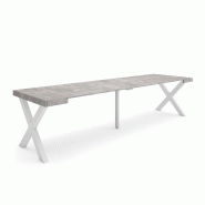 SKRAUT HOME Table console extensible, 300, Pour 14 personnes, Pieds bois massif, Ciment - gris Bois manufacturé 383_18