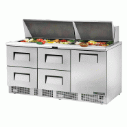 Table de préparation réfrigérée positive 30 bacs GN 1/6 4 tiroirs 1 porte pleine 708L True