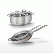 Batterie de cuisine avec 2 faitouts 20/24 cm et 2 poêles de cuisson 28/32 cm en inox et acier sans PFAS Elo Collection Relief Solution Brillant - gri_0