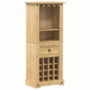 Décoshop26 - Casier à vin avec tiroir et étagère 56 x 35 x 120 cm en bois massif de pin brun DEC024444 - 3000254710479