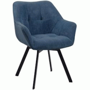 Décoshop26 - Chaise de salle à manger assise pivotante confortable en velours côtelé bleu et métal noir 10_0002036 - bleu 3000250801447 Décoshop26 - Chaise de salle à manger assise pivotante confortable en velours côtelé bleu et métal noir 10_0002036 - bleu 3000250801447