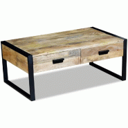 Décoshop26 - Table basse de salon design industriel avec 2 tiroirs en bois de manguier massif 100 x 60 x 40 cm DEC037317 - Bois massif 3000263218737