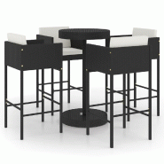 Helloshop26 - Ensemble de bar de jardin 5 pièces et coussins résine tressée noir - 3000730247765