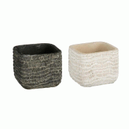 Pots carrés effet pierre blanc cassé et gris foncé 8x8x6,5cm - par 2