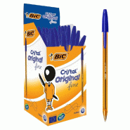 Stylos Bic cristal pointe fine bleue - par 50