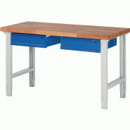 Établi série BK 650 l.1500xP700xH790-1140 mm hêtre massif gris clair, RAL 7035 bleu gent.,RAL 5010 2 tiroirs PROMAT Établi série BK 650 l.1500xP700xH790-1140 mm hêtre massif gris clair, RAL 7035 bleu gent.,RAL 5010 2 tiroirs PROMAT
