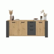 Buffet Loft - Decor Chene Artisan Et Melamine Gris Ombre - 3 Portes Et 3 Tiroirs - L 220 X P 52 X H 86.5 Cm - Parisot - 3480940295594 Buffet Loft - Decor Chene Artisan Et Melamine Gris Ombre - 3 Portes Et 3 Tiroirs - L 220 X P 52 X H 86.5 Cm - Parisot - 3480940295594
