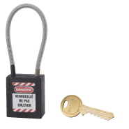 Cadenas de consignation loto lockout tagout 38 mm câble inox gainé ø 4,76 x 150 mm - 1 clé noir
