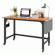 COSTWAY Bureau Mobile, avec Poche en Tissu Amovible et Crochet pour Casque, pour Bureau et PC, 120x60x75 cm, Naturel - marron Bois manufacturé ON3299 COSTWAY Bureau Mobile, avec Poche en Tissu Amovible et Crochet pour Casque, pour Bureau et PC, 120x60x75 cm, Naturel - marron Bois manufacturé ON3299
