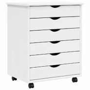 Helloshop26 - Armoire roulante avec tiroirs 53 x 39 x 65,5 cm espace de stockage pratique style rustique en bois de pin blanc 02_0047160 - blanc Bois