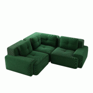 Merax Canapé d'angle modulable 2 places , Cloud Sofa Cord sans cadre, canapé lounge près du sol, avec accoudoirs larges, vert - vert multi-matéria