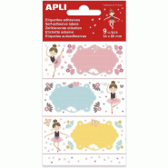 Apli Lot de 5 Pochette de 9 étiquettes scolaires fantaisies, format 36 x 81 mm, thème Danseuses - 8410782184379