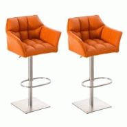 CLP Lot de 2 tabourets de bar Damaso similicuir Orange/Acier inoxydable - orange polyester 314939