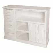 Comptoir Héritage L119xP39xH90cm - top zinc amovible - blanc patiné - 5 tiroirs et étagères