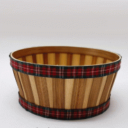 Corbeille bambou avec bandeau tartan Edimbourg Ø22cmxH10cm