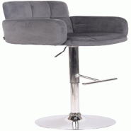 Décoshop26 - Tabouret de bar pivotant en velours gris foncé et métal chromé avec accoudoirs repose-pieds et dossier TDB10649 - gris métal 3002471