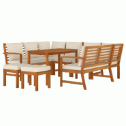 Helloshop26 - Ensemble de salle à manger de jardin meuble extérieur coussins 9 pièces bois acacia 02_0014186 - Bois massif 3000131431534