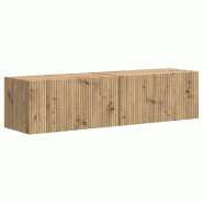 Helloshop26 - Lot de 2 meubles TV muraux modernes avec étagères 60 x 31 x 29.5 cm pour salon en bois d'ingénierie chêne artisan 02_0054898 - Bois