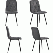 Merax Chaises de salle à manger (lot de 4), 4 ensembles de chaises design rembourrées, chaises de salle à manger en lin sergé, gris foncé - gris