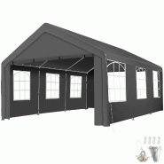 TecTake GmbH tectake Tonnelle JASKO, acier, polyéthylène, 4 x 6 m, imperméable, protection UV 50+, panneaux amovibles, fenêtres grandes, gris - gr