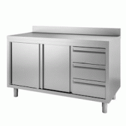 Vaiotec TOPLINE Armoire de travail 700 / 2 portes coulissantes, 3 tiroirs à droite & rebord L:2000 - 10425