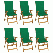 VidaXL Chaises Pliables De Jardin Lot De 6 Avec Coussins Bois D Acacia - vert 3064124