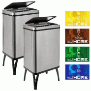 WellHome - Set de 2 Poubelles Intelligentes 40L de couleur Grise avec Étiquettes Magnétiques 35,5x26x71,5cm - argenté inox PK6655