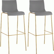 CLP Lot de 2 Tabourets de Bar Hover en Plastique, Pieds Or Gris - gris plastique 327600