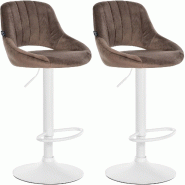 Décoshop26 - Lot de 2 tabourets de bar réglables en velours marron dossier ajouré et pied métal blanc 10_0005586 - marron métal 3000265102607